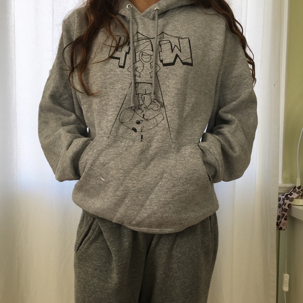 gray hoodie with sketch design